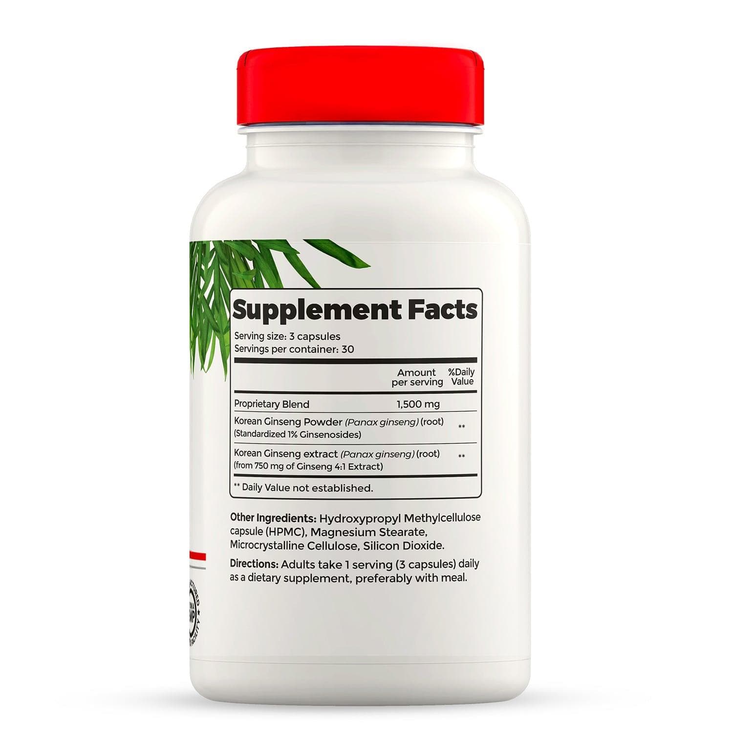 Complément Alimentaire Ginseng Blanc Coréen 5000mg - 50% Ginsénosides - 90 Capsules - Nutra Core - Neuf