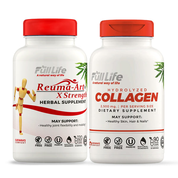 Reuma-Art X-Strength 120 Capsules and Full Life Hydrolyzed Bovine Collagen 90 Veggie Capsules