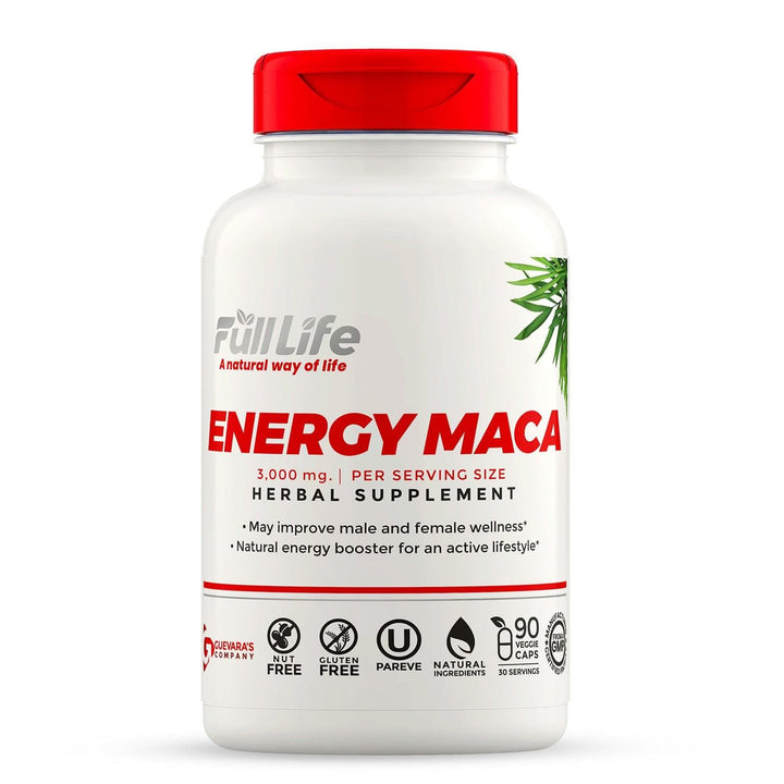 Energy Maca - 3000 Mg - Natural Energy Booster Kosher - 90 Veggie Capsules - Full Life Direct