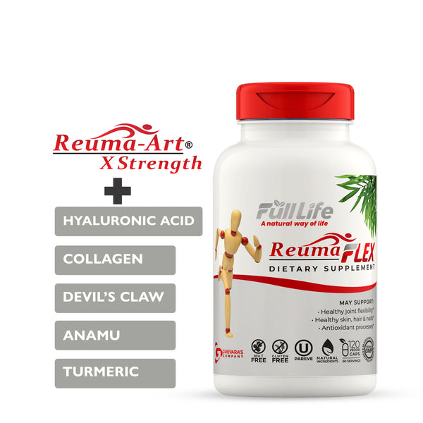 Full Life Reuma Art Flex joint support supplement -ingredients hyaluronic acid collagen devils claw anamu turmeric