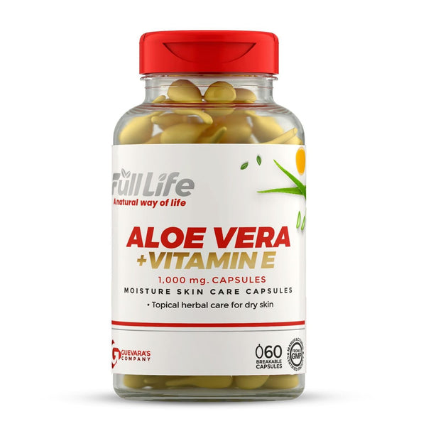Aloe Vera + Vitamin E - Topical Moisturizing Skin Therapy - 60 Breakable Capsules - Full Life Direct